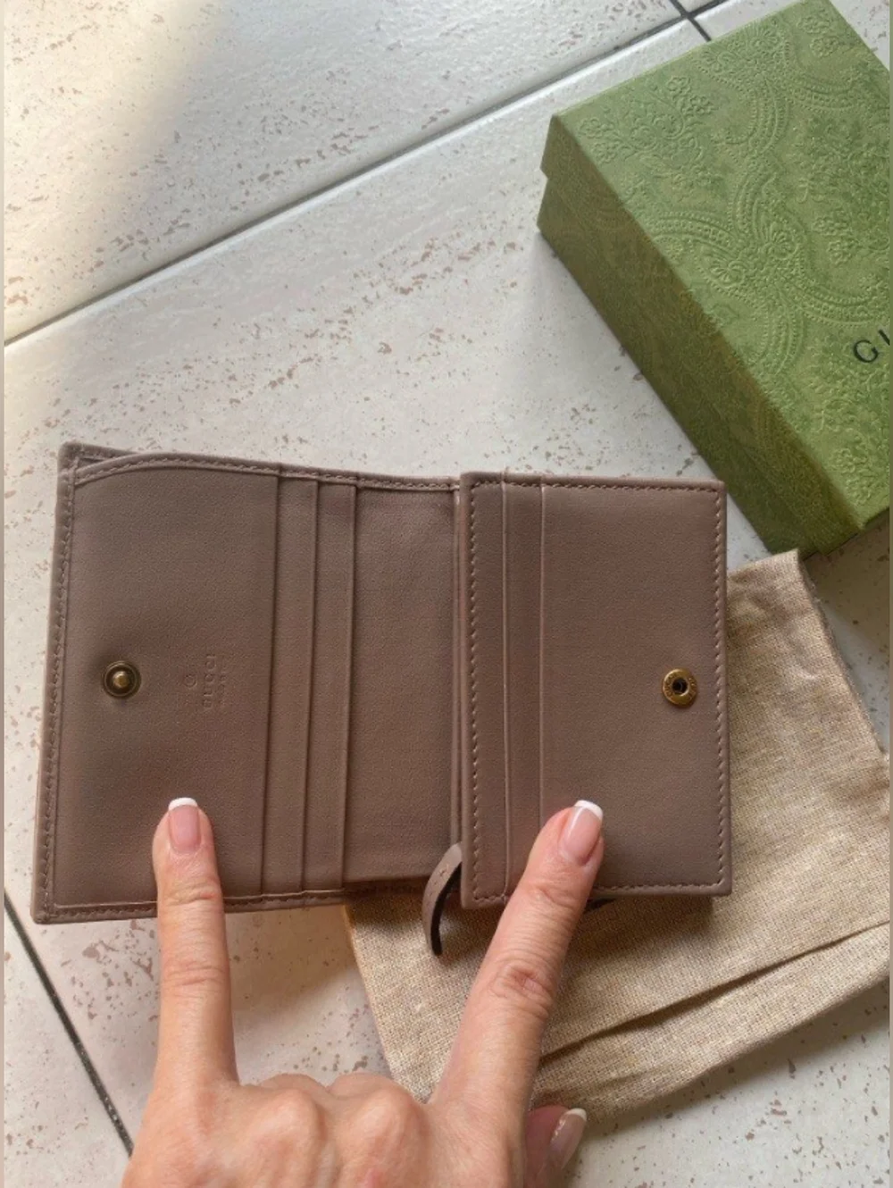 Gucci Small Chevron Wallet in Taupe with Gold Hardware